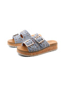 Ciabatta denim con borchie e diamanti