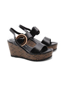 Sandalo nero con zeppa e plateau donna