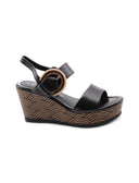 Sandalo nero con zeppa e plateau donna