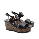 Sandalo nero con zeppa e plateau donna