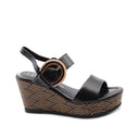 Sandalo nero con zeppa e plateau donna