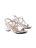 Sandalo vegan metallizzato con strass