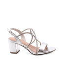 Sandalo vegan metallizzato con strass