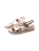 Sandalo vegan metallizzato con zeppa