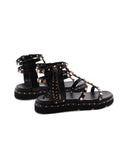 Sandalo nero con borchie platino donna