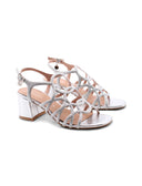 Sandalo con strass e tacco a blocco
