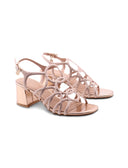 Sandalo con strass e tacco a blocco