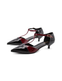 Kitten heel t-bar in vernice da donna
