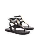 Sandalo flat in pelle con foglie oro