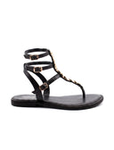 Sandalo flat in pelle con foglie oro