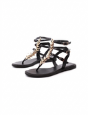 Sandalo flat in pelle con foglie oro