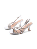 Sandalo laminato con strass da donna