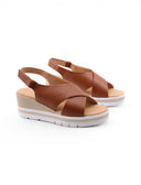 Sandalo zeppa con velcro da donna