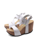 Sandalo zeppa in vera pelle da donna