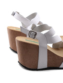 Sandalo zeppa in vera pelle da donna
