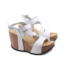 Sandalo zeppa in vera pelle da donna