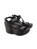 Sandalo zeppa in vera pelle da donna