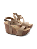 Sandalo zeppa in vera pelle da donna