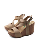 Sandalo zeppa in vera pelle da donna
