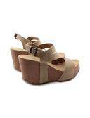 Sandalo zeppa in vera pelle da donna