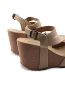 Sandalo zeppa in vera pelle da donna