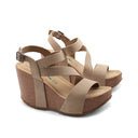Sandalo zeppa in vera pelle da donna