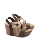 Sandalo zeppa in vera pelle da donna