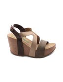 Sandalo zeppa in vera pelle da donna