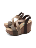 Sandalo zeppa in vera pelle da donna