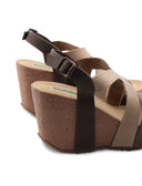 Sandalo zeppa in vera pelle da donna