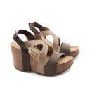 Sandalo zeppa in vera pelle da donna