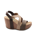 Sandalo zeppa in vera pelle da donna
