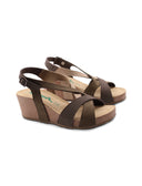 Sandalo zeppa in vera pelle da donna