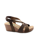 Sandalo zeppa in vera pelle da donna