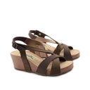 Sandalo zeppa in vera pelle da donna