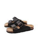 Ciabatta a doppia fascia in pelle donna