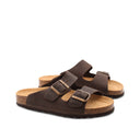 Ciabatta a doppia fascia in pelle donna