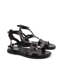 Sandalo nero in vera pelle da donna