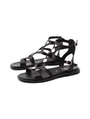 Sandalo nero in vera pelle da donna
