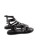 Sandalo nero in vera pelle da donna