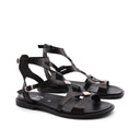 Sandalo nero in vera pelle da donna