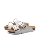 Ciabatta a doppia fascia in pelle donna