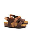 Sandalo bicolore in vera pelle da donna