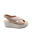 Sandalo in vera pelle con zeppa donna