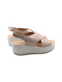 Sandalo in vera pelle con zeppa donna