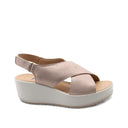 Sandalo in vera pelle con zeppa donna