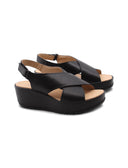 Sandalo in vera pelle con zeppa donna