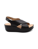 Sandalo in vera pelle con zeppa donna