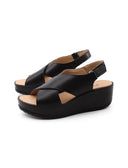 Sandalo in vera pelle con zeppa donna