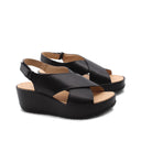 Sandalo in vera pelle con zeppa donna